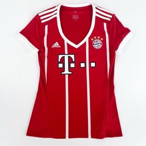 Adidas Bayern Munich 2017-18 Red V Neck Soccer Climalite Jersey Shirt Top